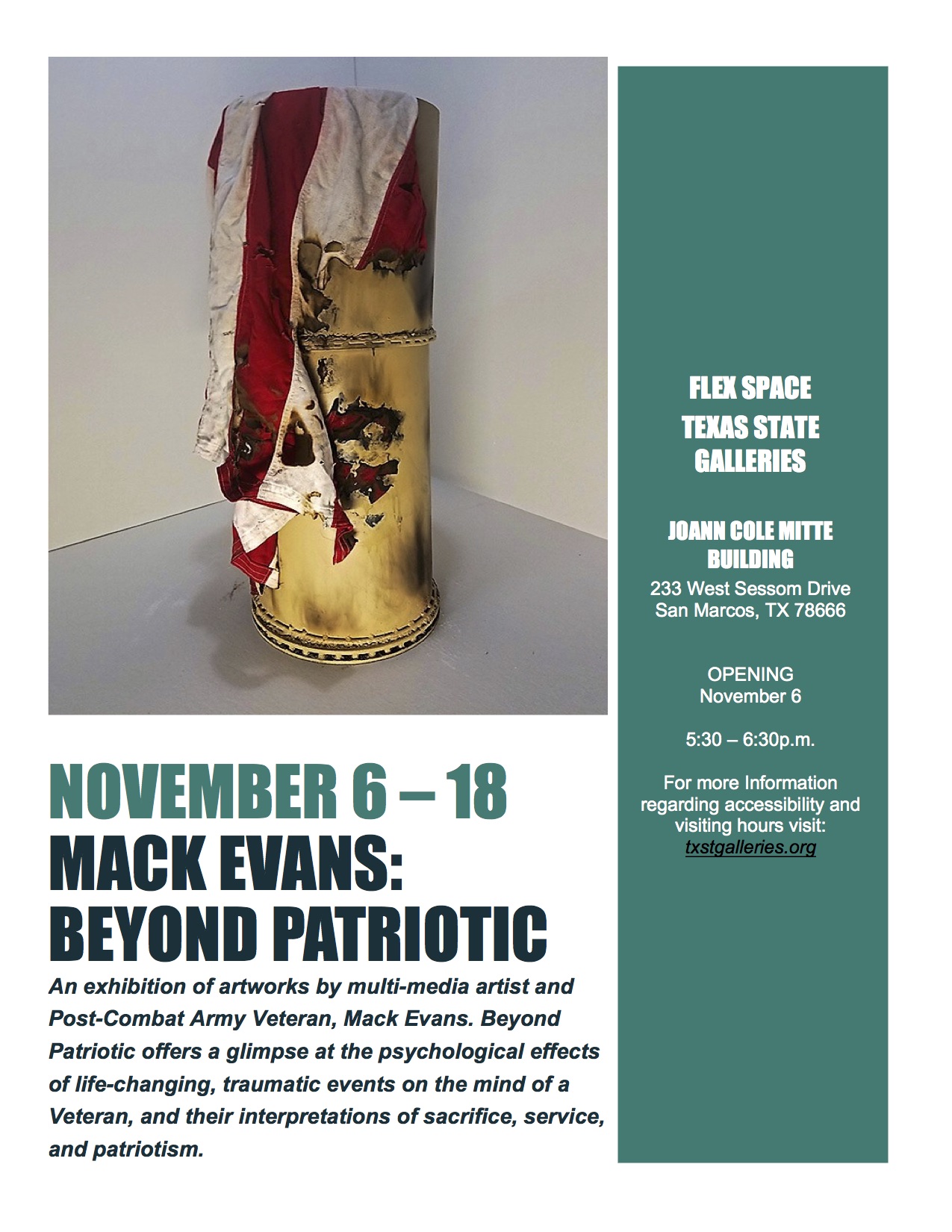 Mack Evans: Beyond Patriotic, FLEX space exhibition, On view November 6–November 18, 2018 (Copy)