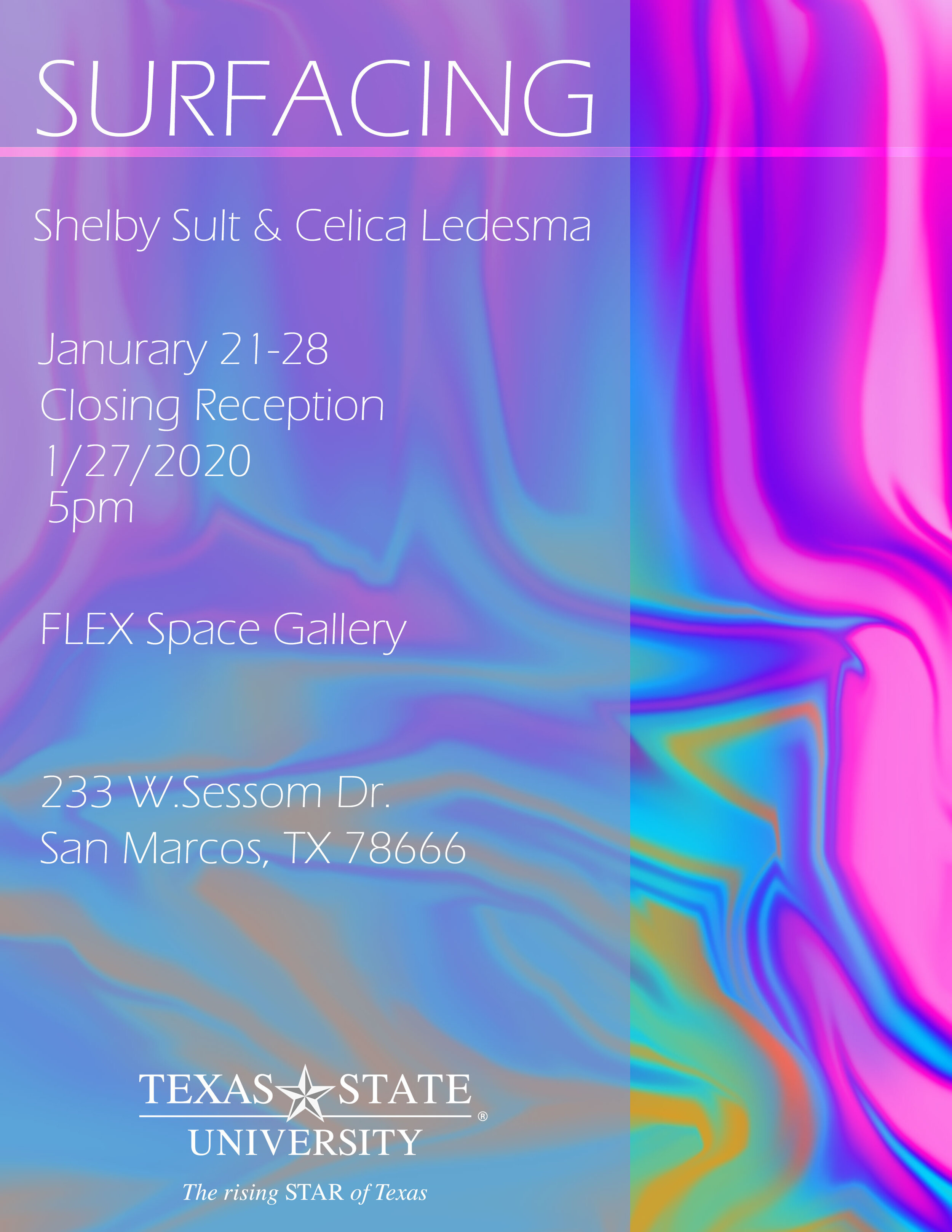 Surfacing (Shelby Sult &amp; Celica Ledesma), FLEX space exhibition, On view January 21–28, 2020. (Copy)