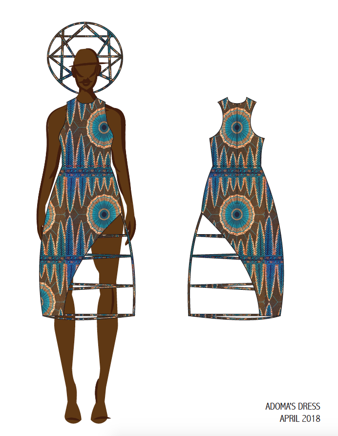 CAD Sketch with Ankara Print and Headpiece