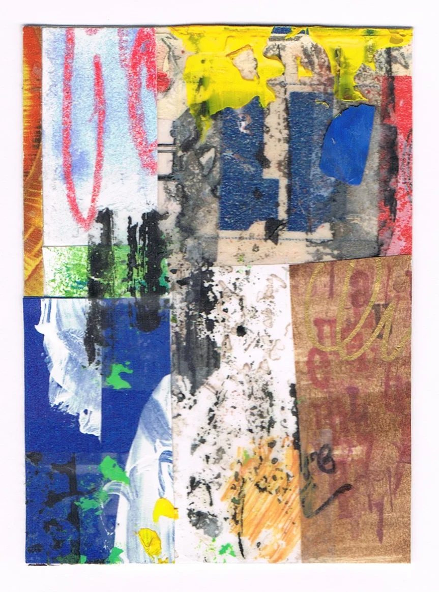 "Tracks We Leave" abstract mini-collage ACEO by artist Melissa Combs © 2017 studio-mlc.com
