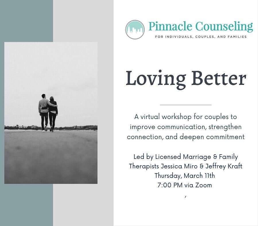 Please join us for an upcoming virtual workshop with couples around how to begin the process of relational improvement. This is appropriate for couples at any stage in their relationship, but mostly will be geared toward those who have been contempla