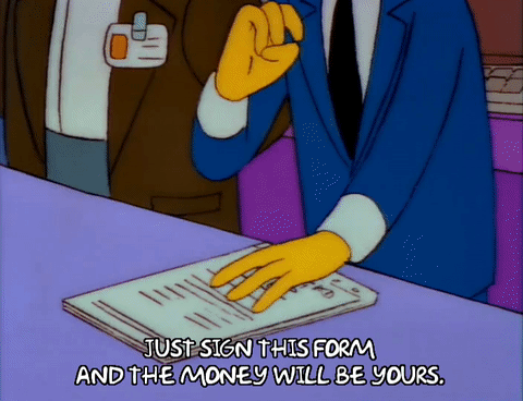 Homer Simspon signing for money.gif