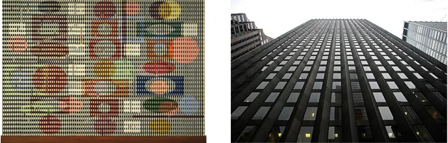 Left: Agam's "Double Metamorphosis II" Right: Sarinen's CBS Building in Manhattan