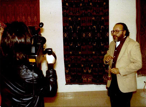 Kurt von Meier being interviewed on camera at the Ikat exhibition for which this essay was written.