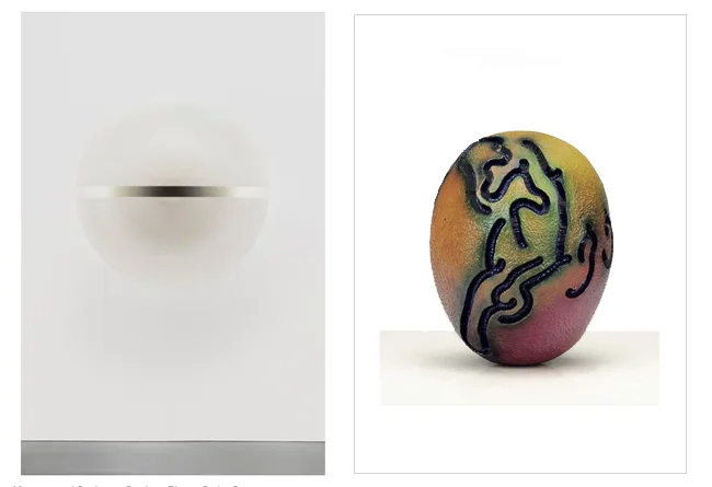 Left: Painted discs by Robert Irwin (1966) - Right: Sculpture by Kenneth Price (1965)