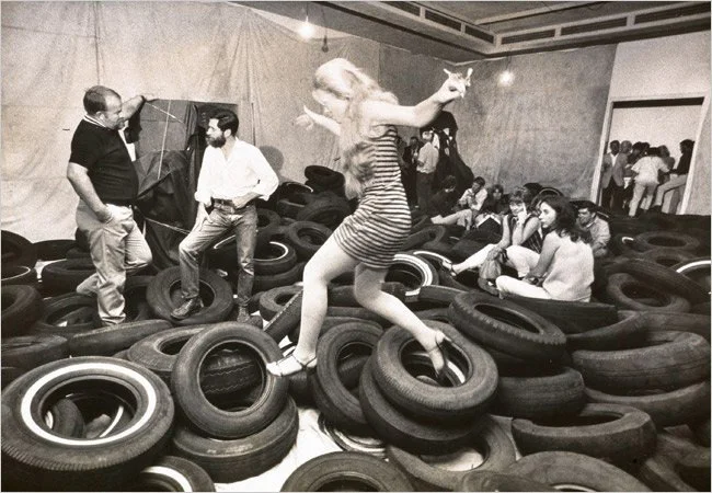 Allan Kaprow's installation of tires invited participation, the creation of a "happening."
