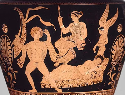 An ancient Greek vase illustrating Theseus and Ariadne.
