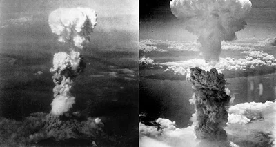 Photos of the two A-Bomb explosions in Hiroshima and Nagasaki Japan at the end of World War II.