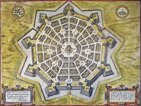 The 16th Century city of Palma Nuova in Italy is based upon a ninefold architectural plan.