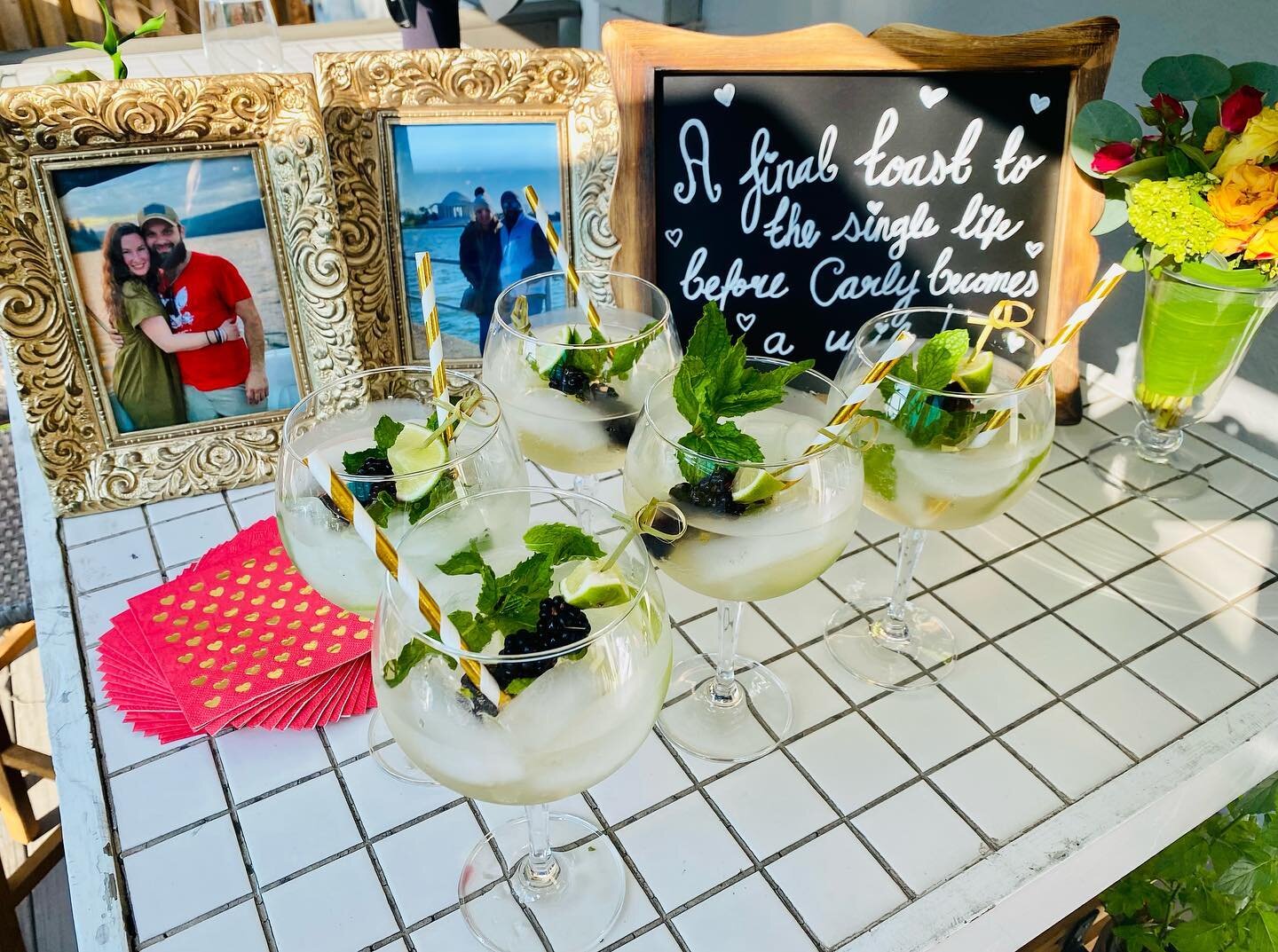 Sweet little Bachelorette group gathering in Charlottesville. I love these Hugo Spritz cocktails!
 🍾 
🍾
🍾
In the bottom of large glasses muddle a mint leaf or two with a thin round of lime. Fill glass about 3/4 with ice. Add 2 Tbsp. St. Germaine, 