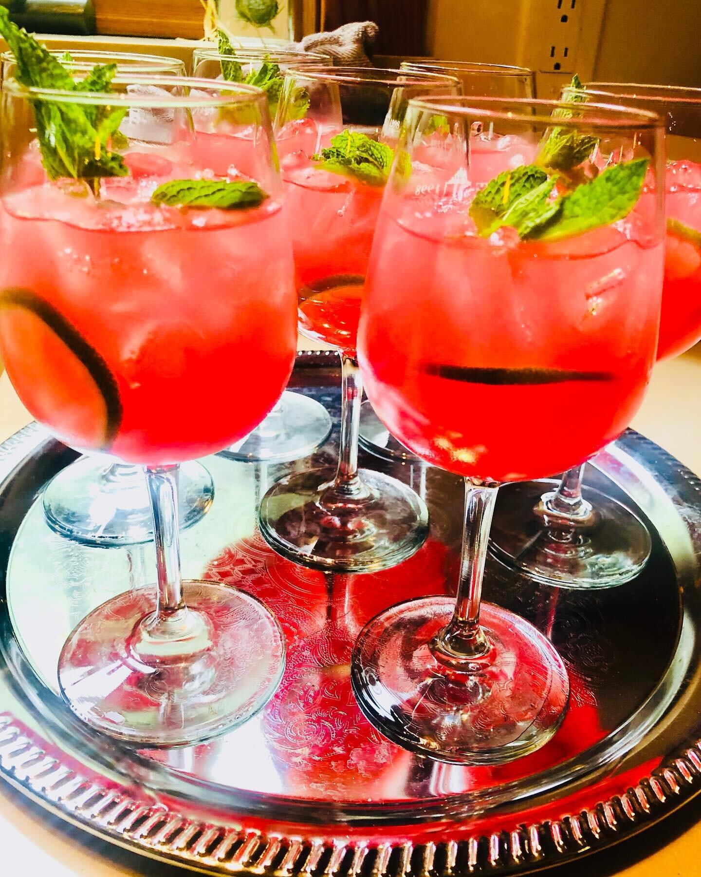 These were delicious! 🍉 Coolers, so refreshing. Fresh watermelon, vodka, triple sec, lime &amp; mint. Yum. 
#summercocktails #summerdinnerparty #friendgetaway #crozetva