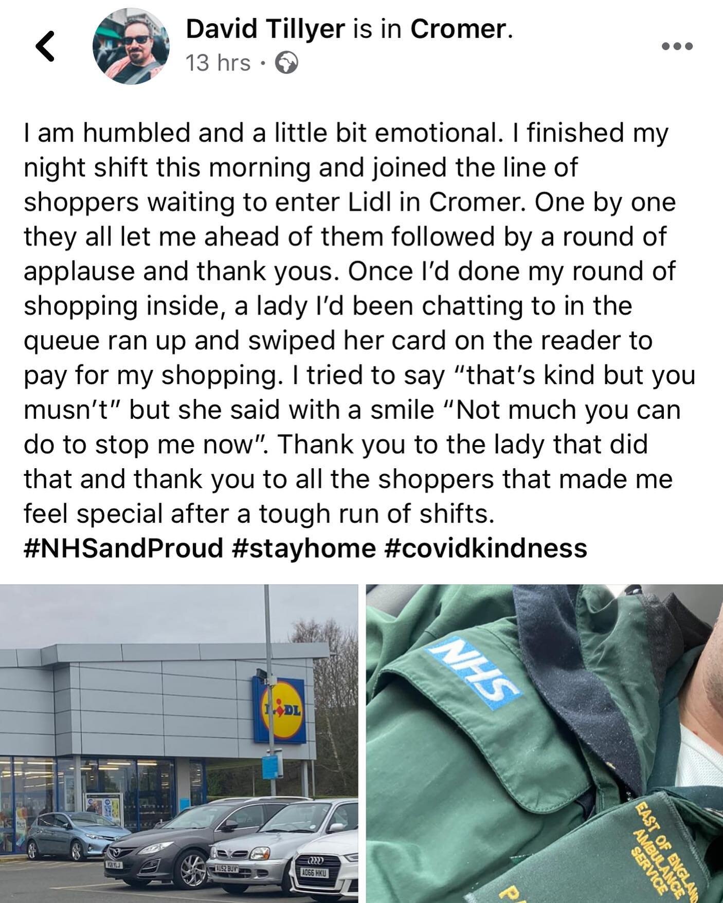 EDIT David is a friend of my friend @muffinandpuffinsocial, @david_tillyer this is for you and your colleagues 👏🏼👏🏼👏🏼👏🏼👏🏼👏🏼 Utterly deserved. We are all behind you (and thank you). #nhs #covidkindness (via @emsymarie ❤️)