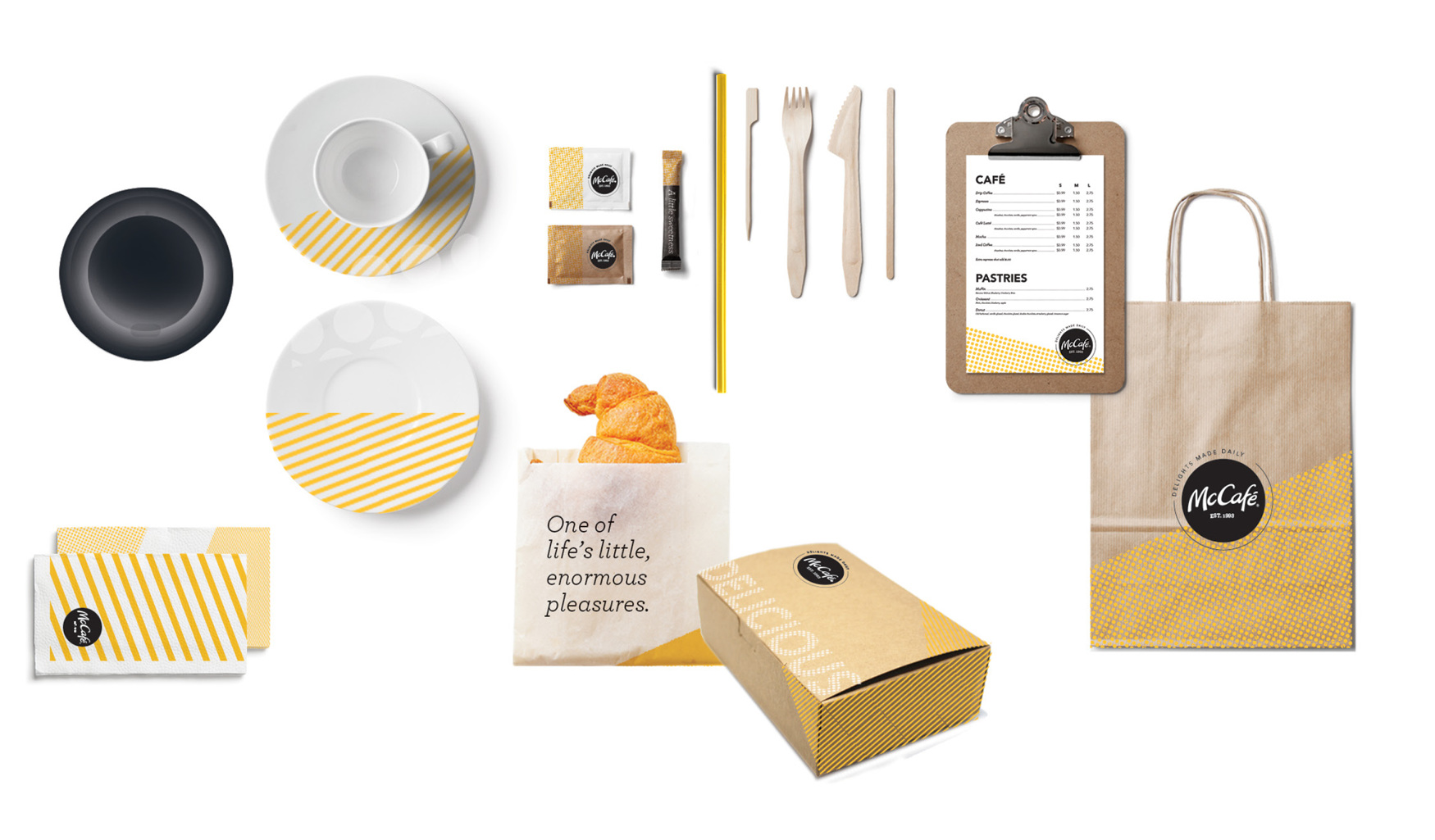 I had a lot of fun making the the full packaging suite for this - everything from napkins to coffee carriers. The goal was to keep it fresh, modern and in line with McDonald's current global packaging, but still familiar to longtime customers by mak