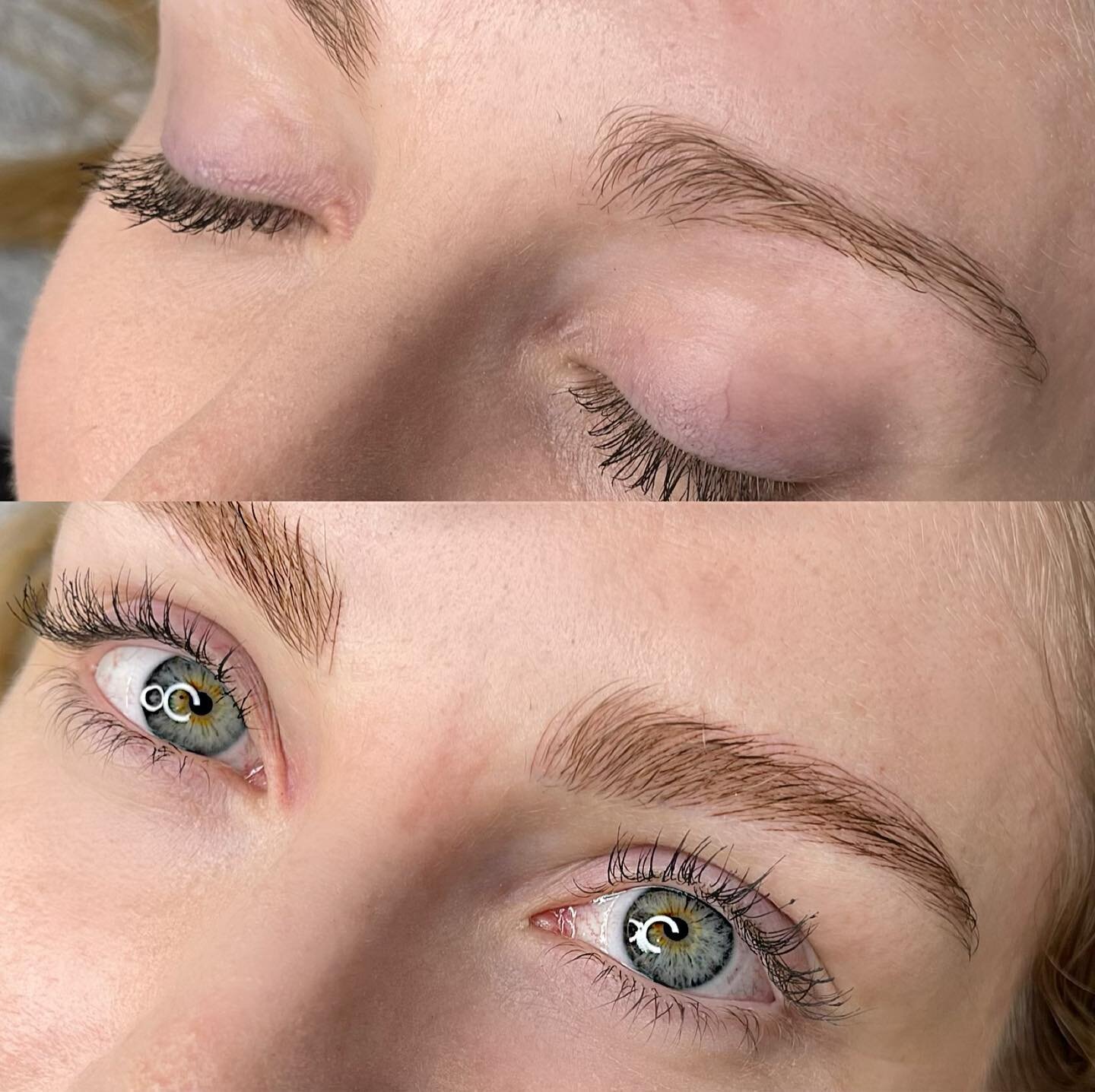 😍OOLALA💕 look at what a subtle arch enhancement on her naturally flat arch can do to frame the eyes and face! Her brows are soft and wispy naturally and we wanted to just add a little bit of something to give that overall refined and divined goddes