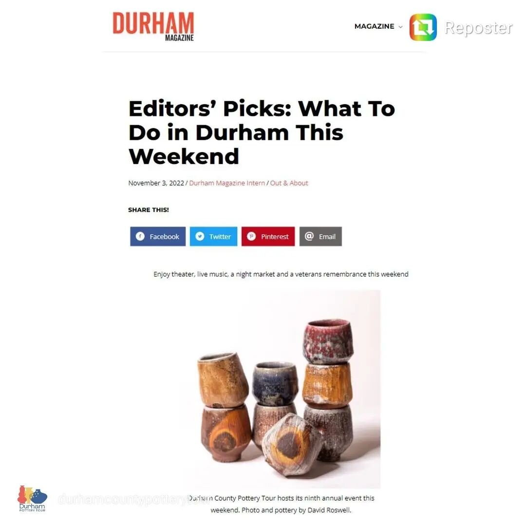 Thanks for the feature, @durhammag! 

Durham Pottery Tour this weekend! I'll be set up at my new spot, @studio_maypop. 

2514 University Drive, Durham

Reposted from @durhamcountypotterytour #Durham #durhammag #whattodothisweekend #weekendfun #madein