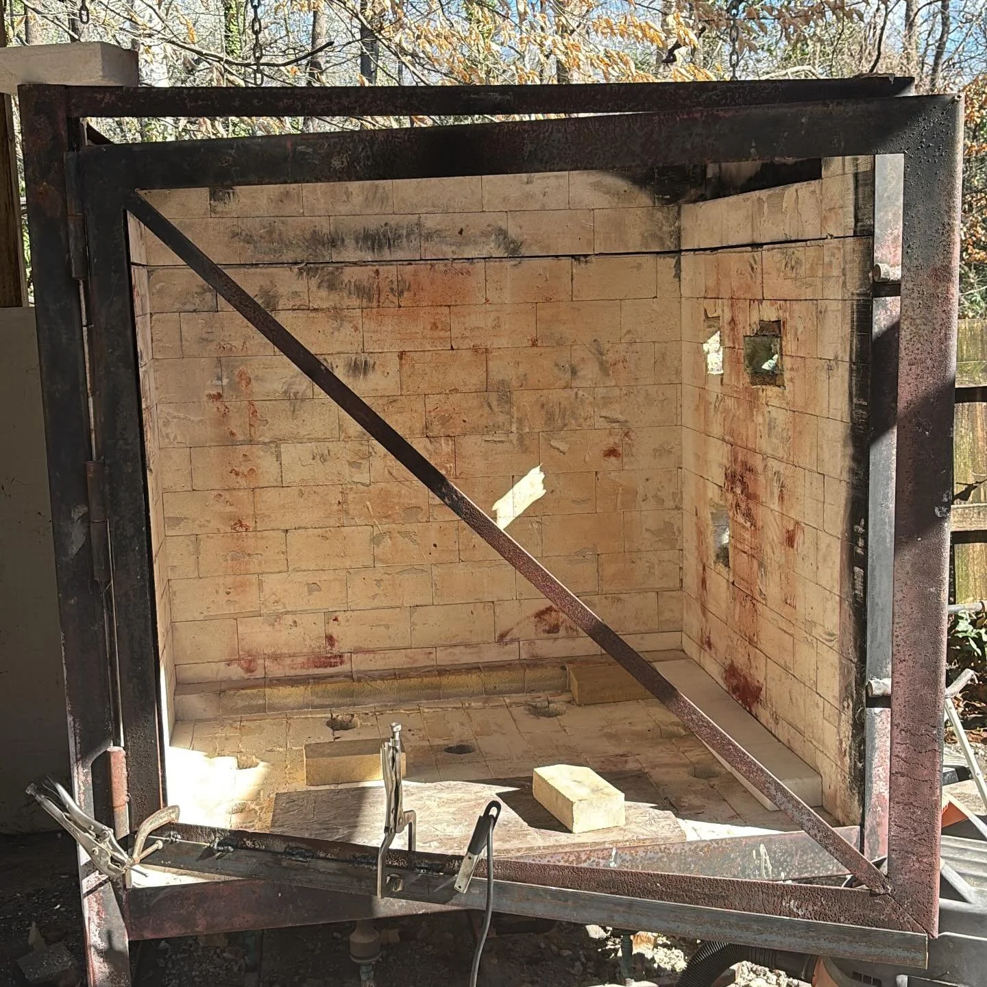 For those following along with the progress on the kiln!

We&rsquo;ve taken out all the hot face bricks, and realized the external bricks, even after so many years and soda firings, are in good condition. So we&rsquo;re leaving them in!

Today I&rsqu