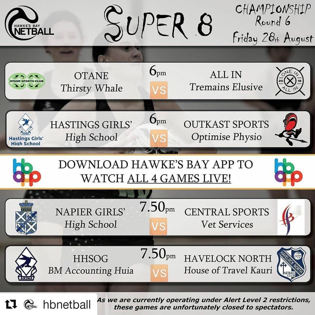 #Repost @hbnetball (@get_repost)
・・・
SUPER 8️⃣ We are now at the business end of the SUPER 8 competition, with some key match-ups in the race to make finals.

All four games will be LIVE STREAMED via @hawkesbayapp , so download the app and enjoy the 