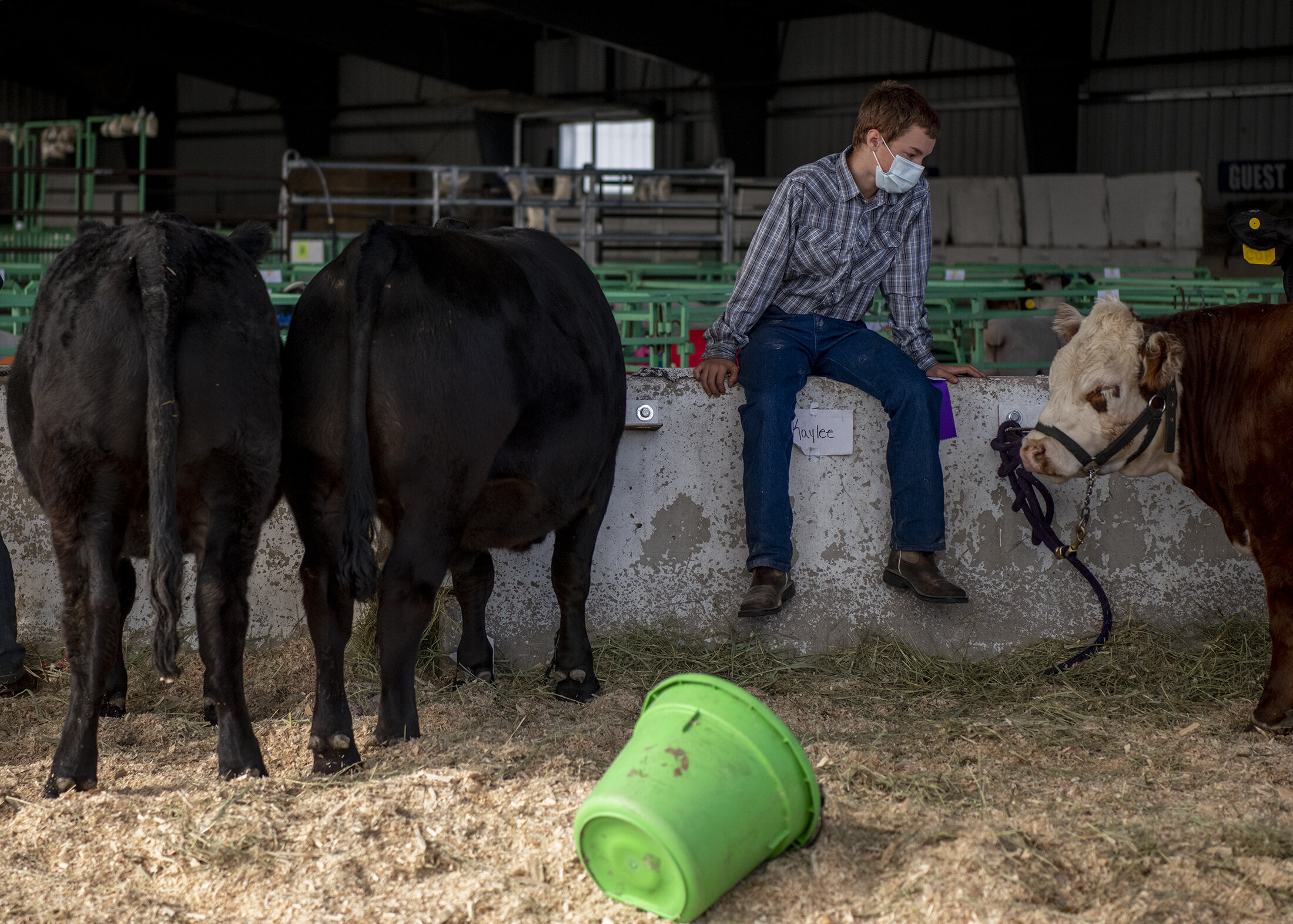  Brody Smith of Arlee sits on a concrete barrier following the Western Montana 4-H/FFA livestock sale at the Missoula County Fairgrounds, Aug. 8, 2020 in Missoula, Mont.  