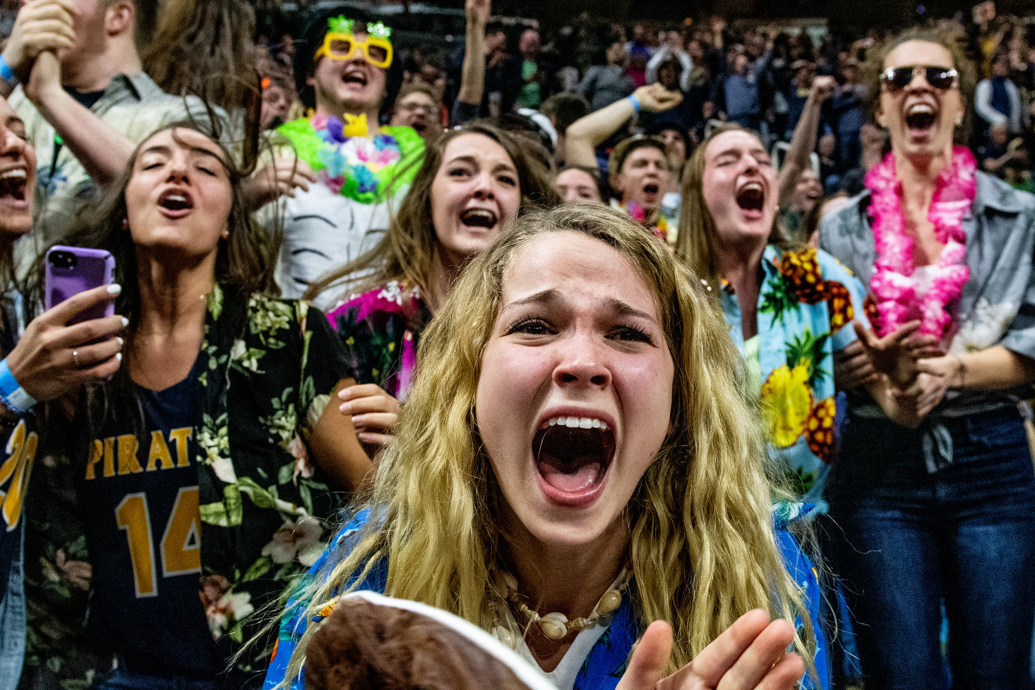  Ali Simon, girlfriend of Pewamo-Westphalia's Collin Trierweiler (11), celebrates as Trierweiler makes the game winning free throw, during the MHSAA Division 3 state final boys basketball game between Iron Mountain and Pewamo-Westphalia at Michigan S