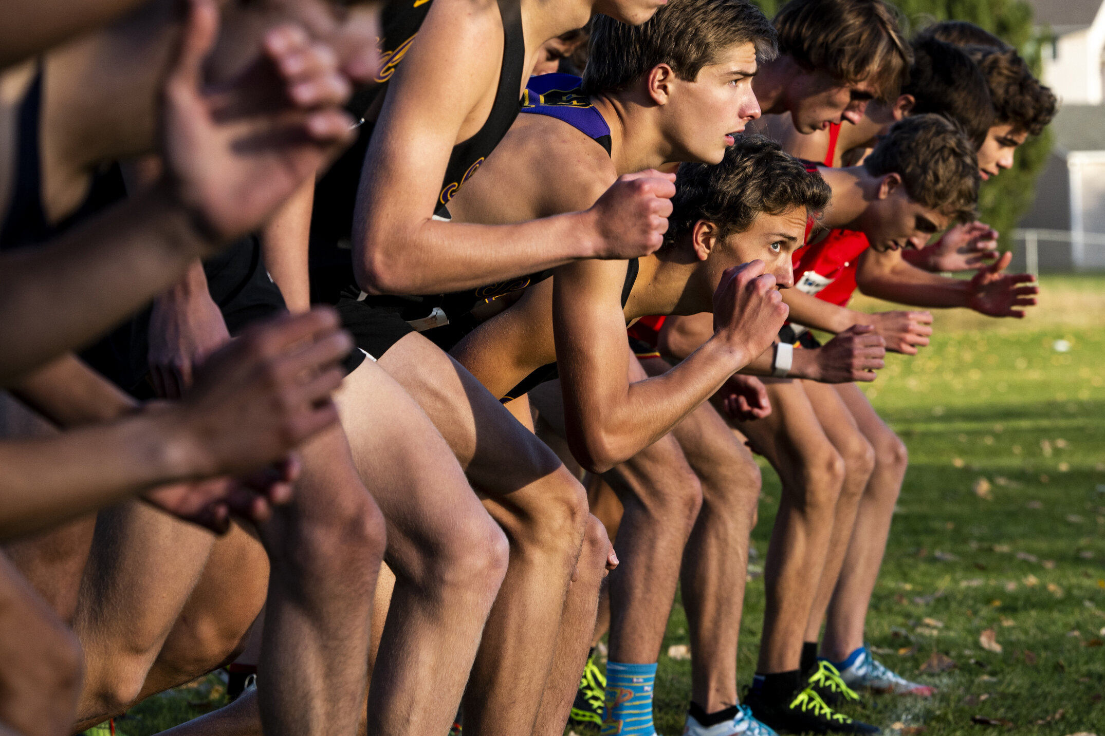  Runners take their marks at the start of the Runner’s Edge Cross Country meet at Linda Vista Golf Course in Missoula, Oct. 15, 2020.  