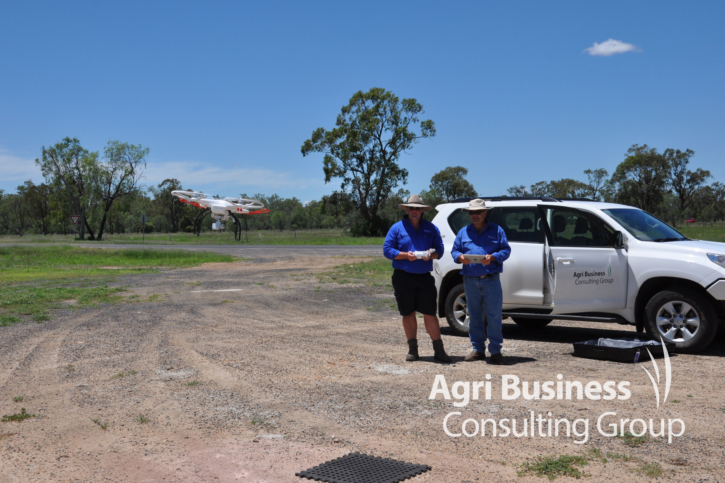 David Ward, ABCG General Manager/Chief Agronomist and Kris Henderson, ABCG Consultant flight testing a drone - NSW