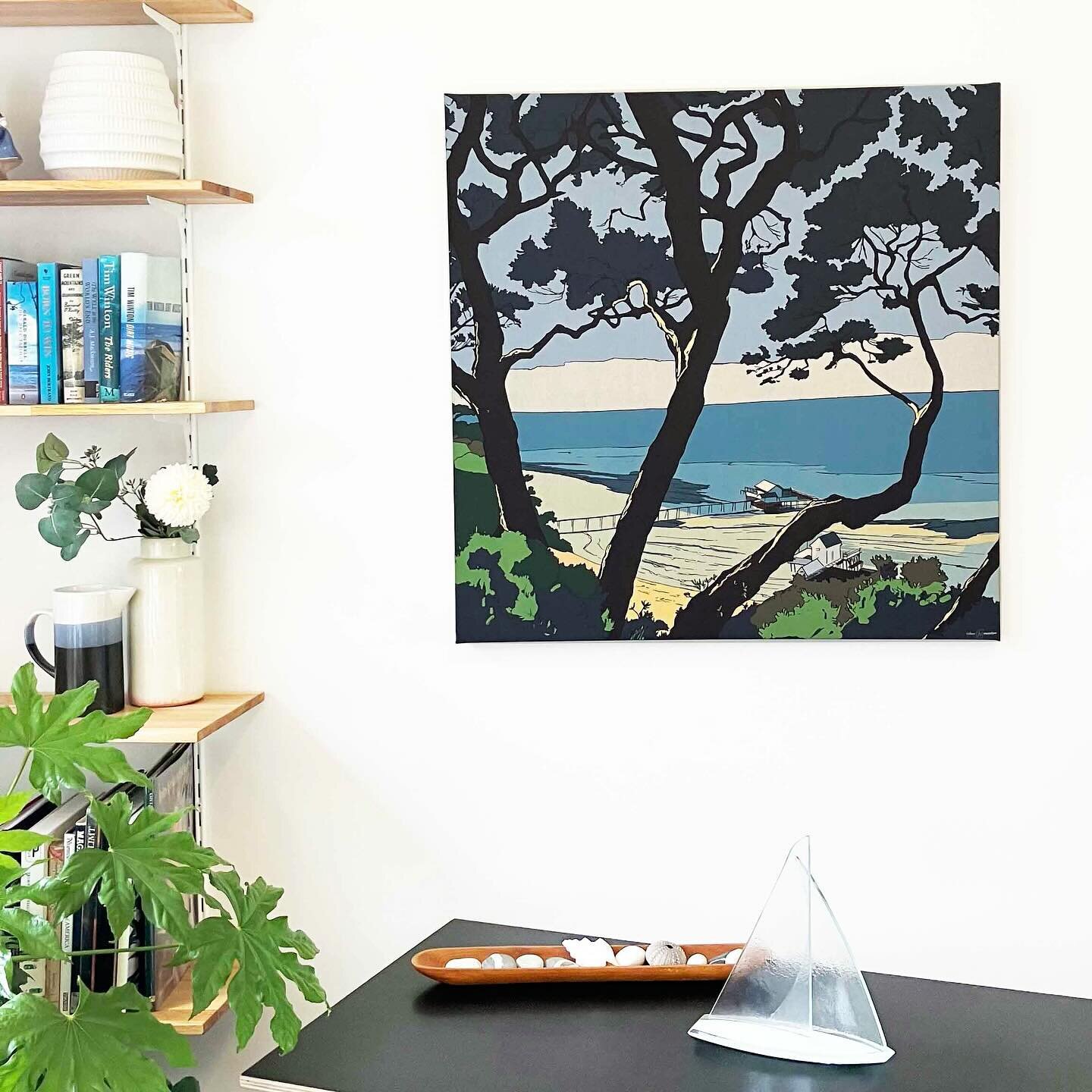 Available today @artisans_alley_mornington - Large 90cm x 90cm textured linen &amp; cotton canvas of my Sorrento Millionaires Walk artwork capturing the stunning view through the Moonah Trees 👌#colourmeadow #artisansalleymornington #sorrentovictoria