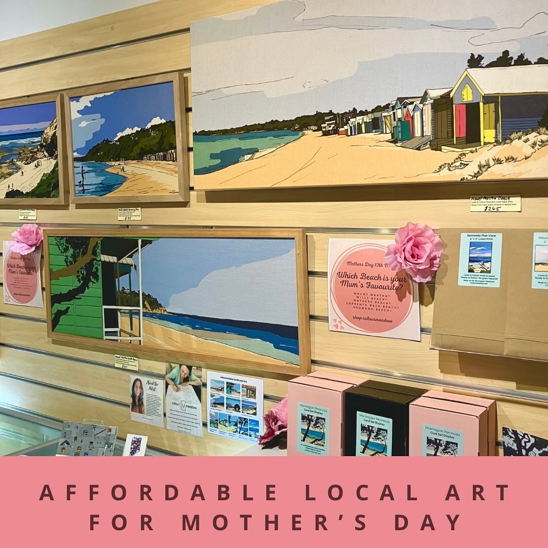 Pop in to @artisans_alley_mornington for an affordable and unique piece of my artwork - local landscapes printed on linen starting from $25 👌 #colourmeadow #mothersdaygift #affordableart #artisansalleymornington #mainstreetmornington #morningtonpeni