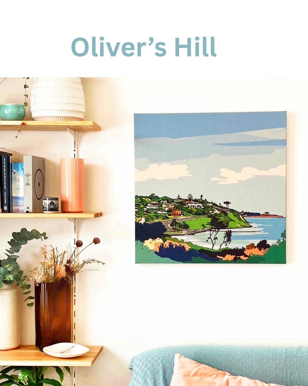 My Oliver&rsquo;s Hill artwork printed on textured Linen &amp; Cotton is available @artisans_alley_mornington if you&rsquo;re shopping local for Christmas 🎄#colourmeadow #artisansalleymornington #olivershill #morningtonpeninsulachristmas #mornington