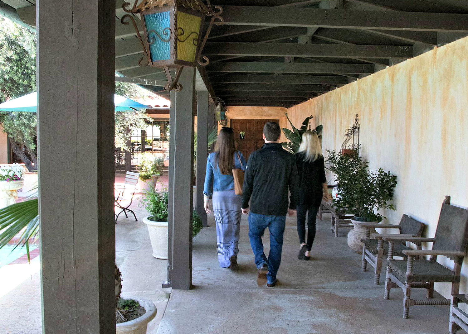 Walking through Roger and Claire's courtyard to their tasting room.