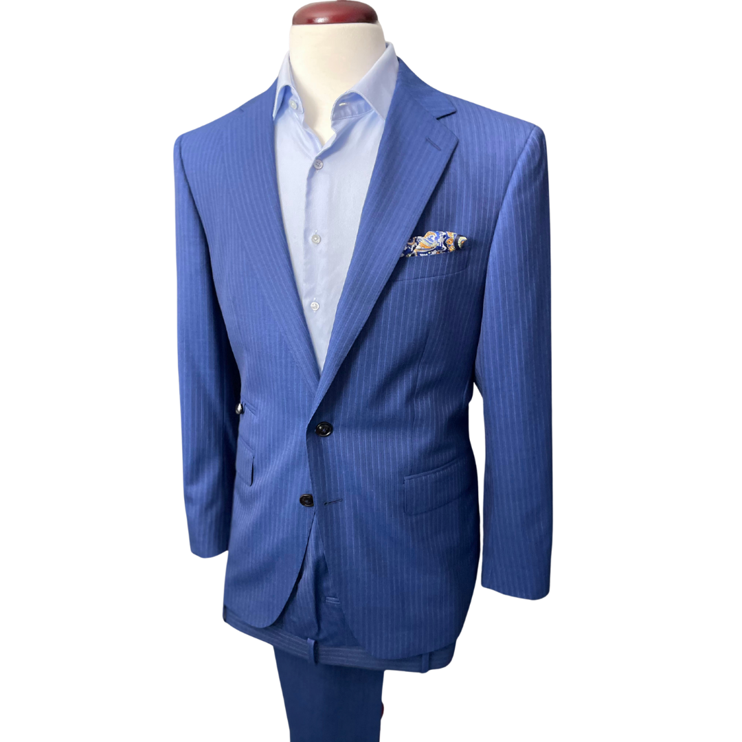 Royal Blue Self Stripe Suit