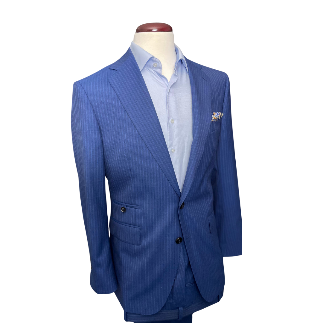 Royal Blue Self Stripe Suit