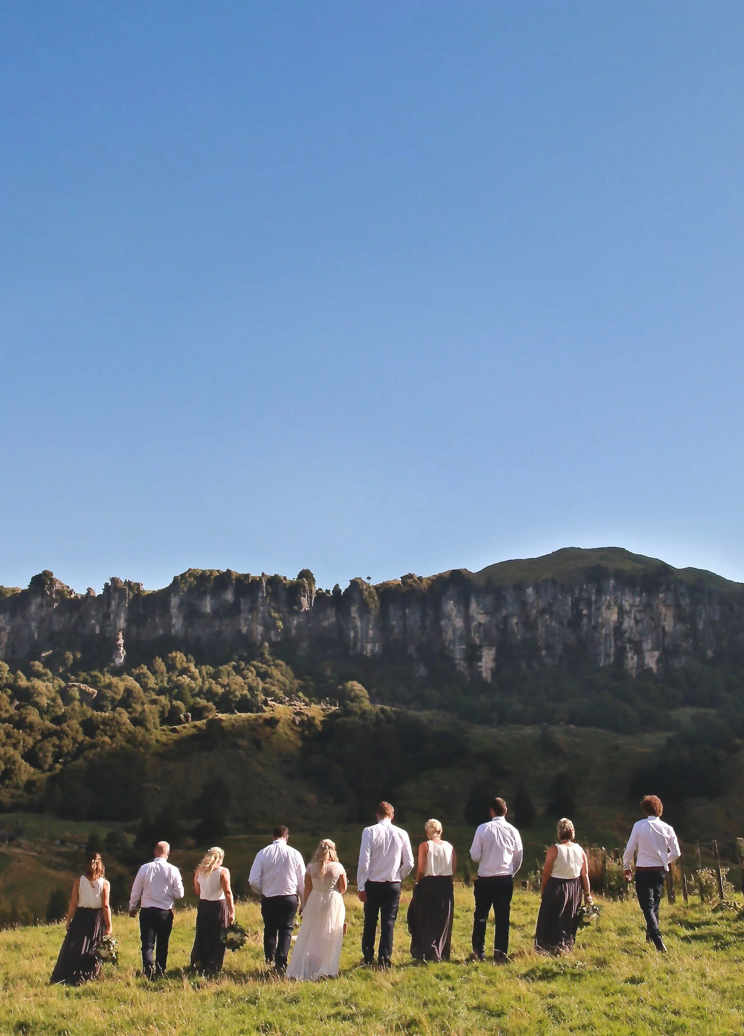 bridal_party_walking_on_farm_beautiful_clear_sky.jpg