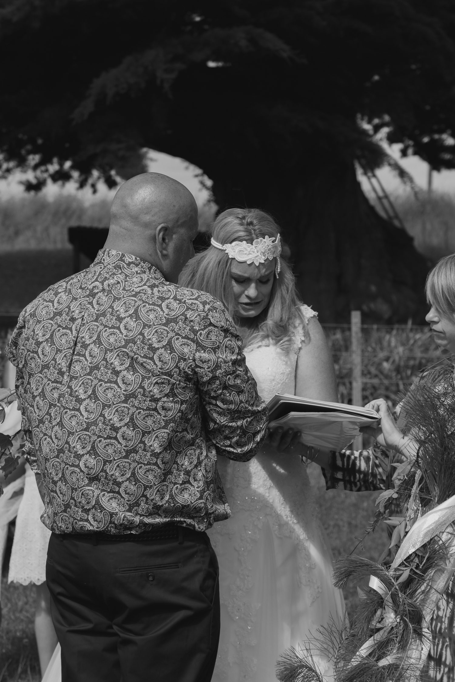 bride crying in ceremony