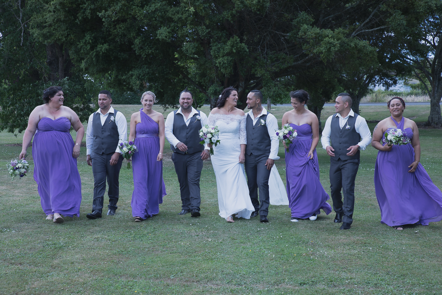 bridal party walking together