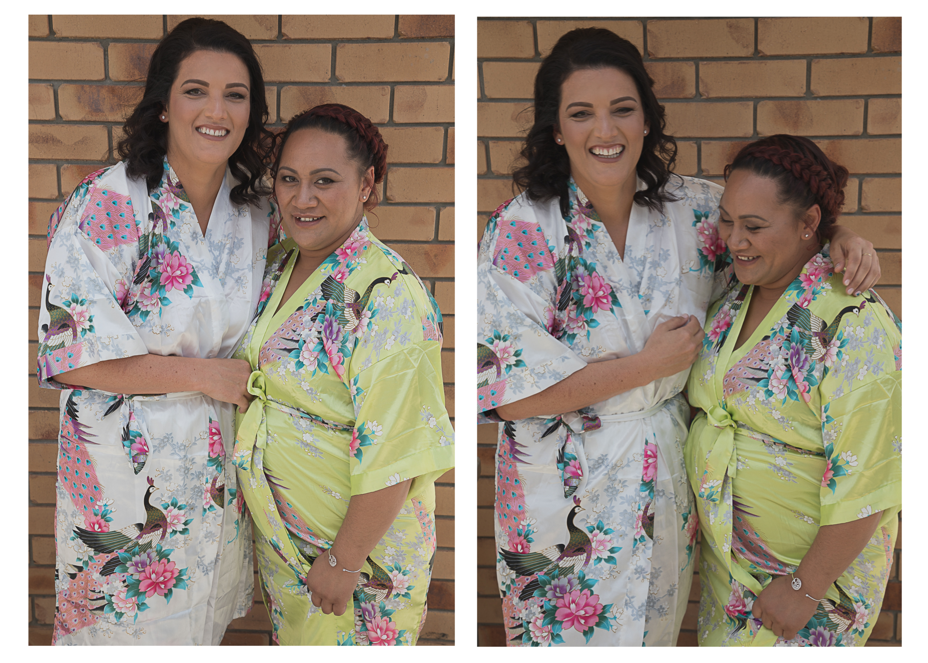 bride and bridesmaid getting ready