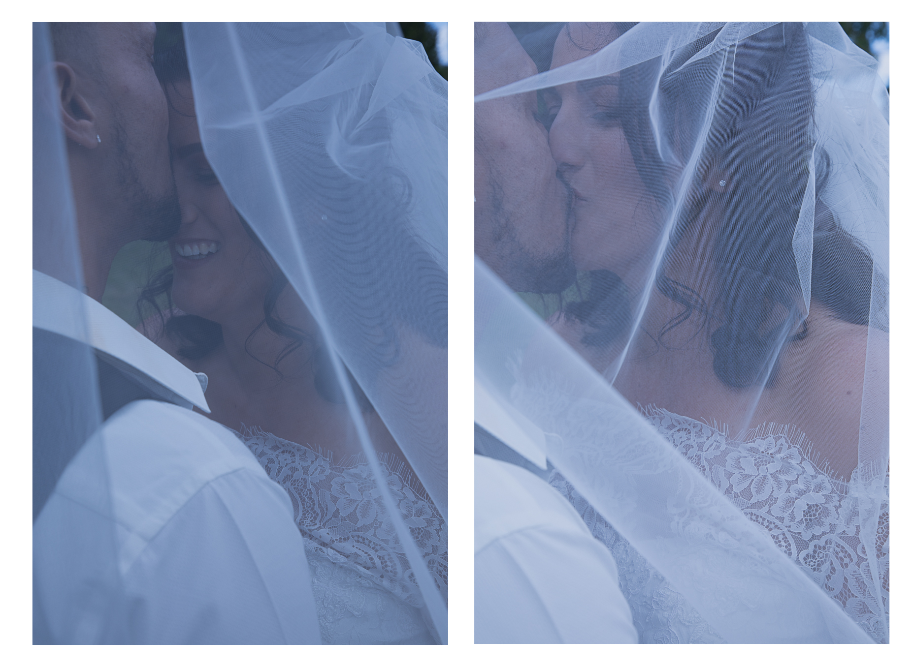 bride and groom under veil photo