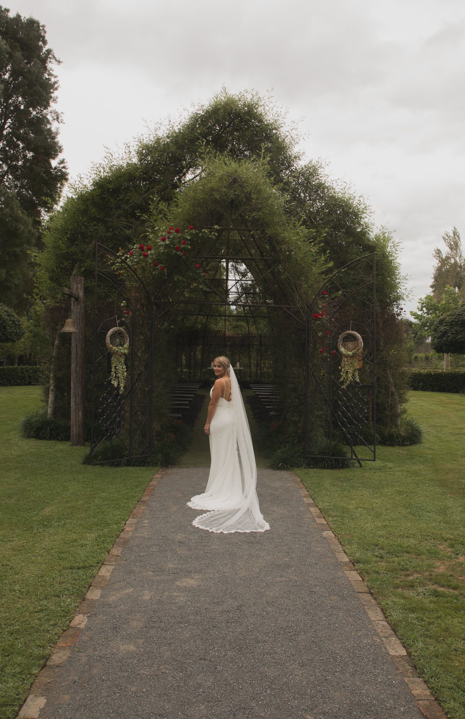 Ohaupo Tree Church wedding bride outside