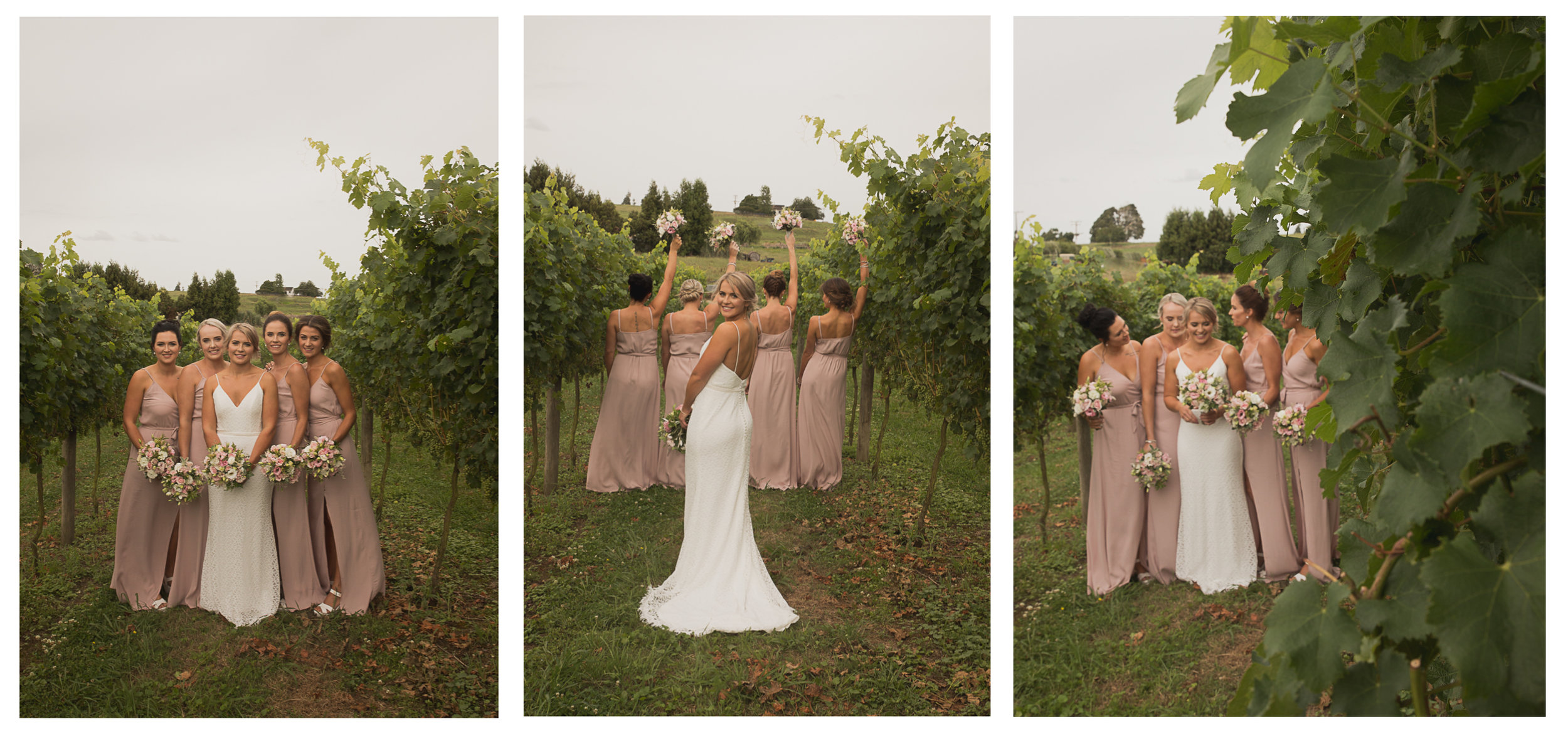 bridesmaids having fun with bride