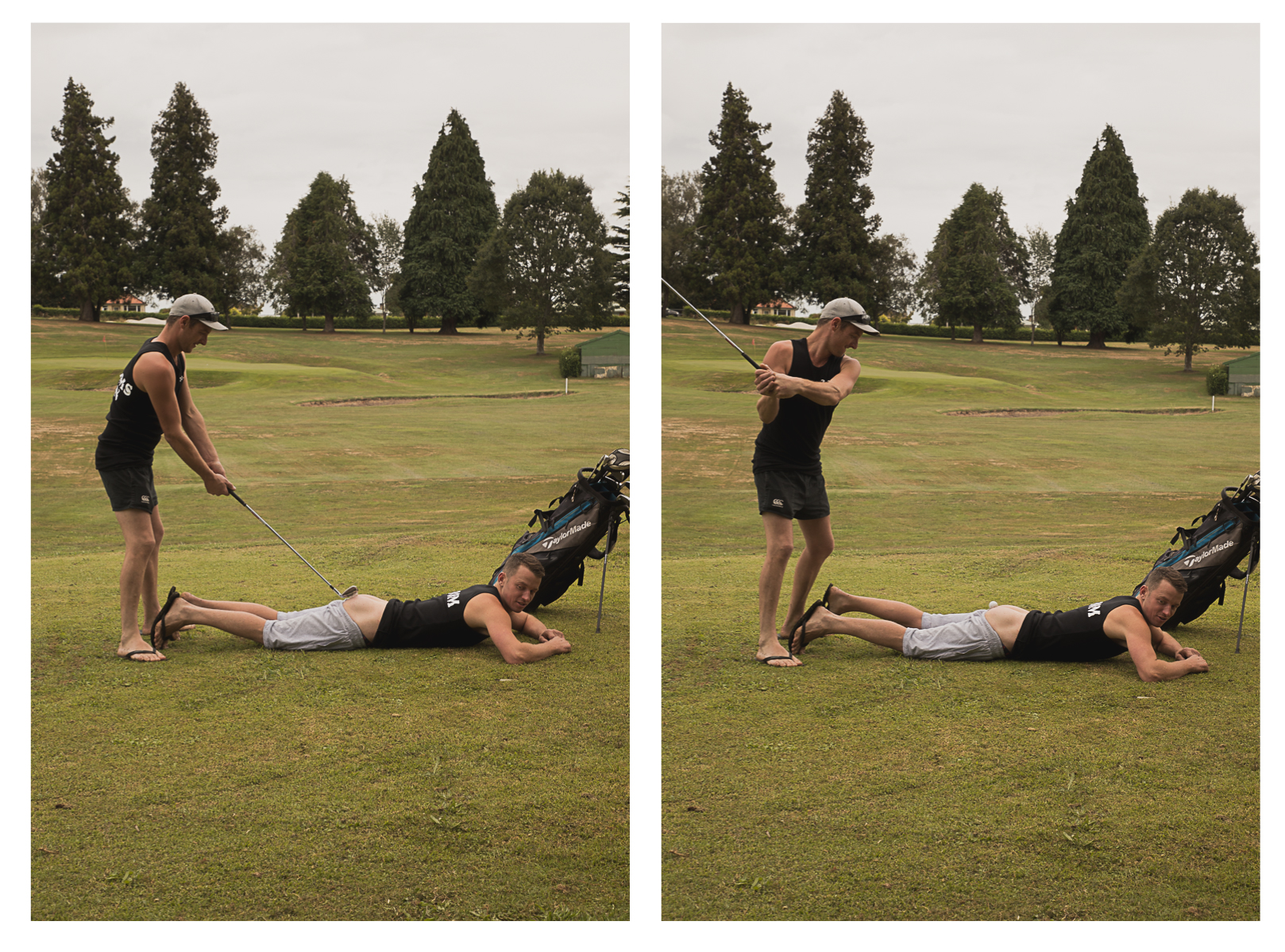 groomsmen playing golf on wedding day