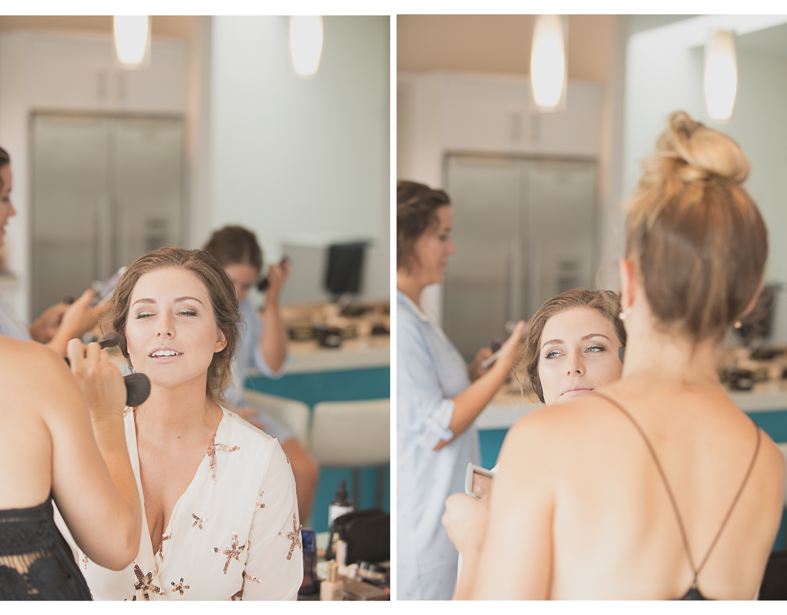 bride getting her makeup done on her wedding day