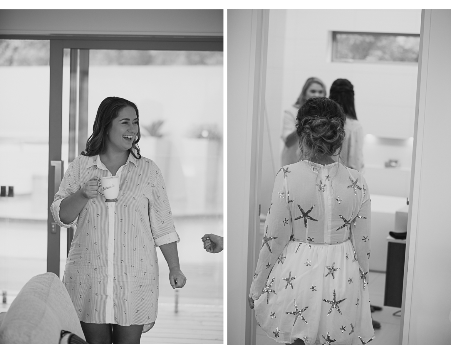 bride and bridesmaids getting ready