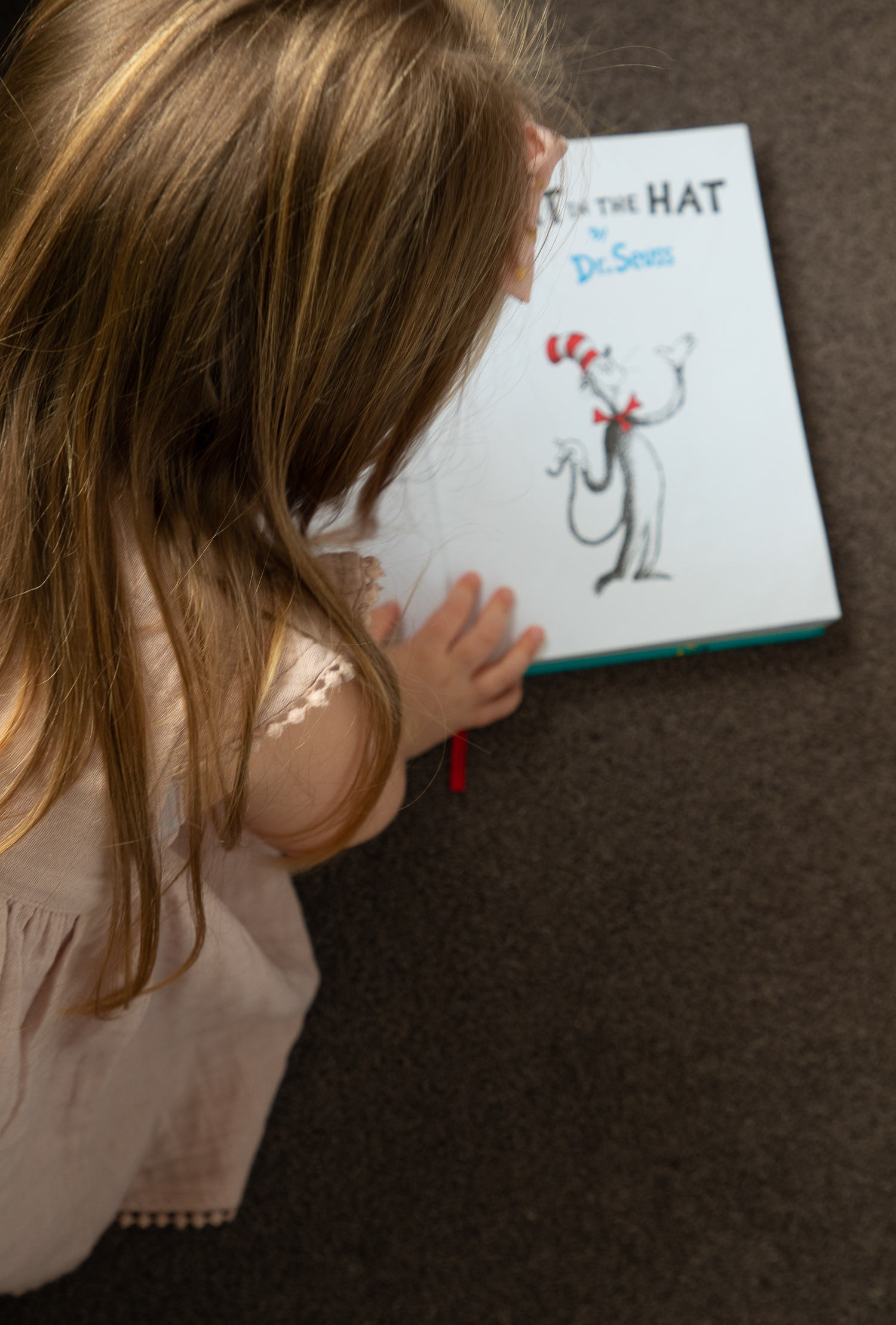 little girl reading a book