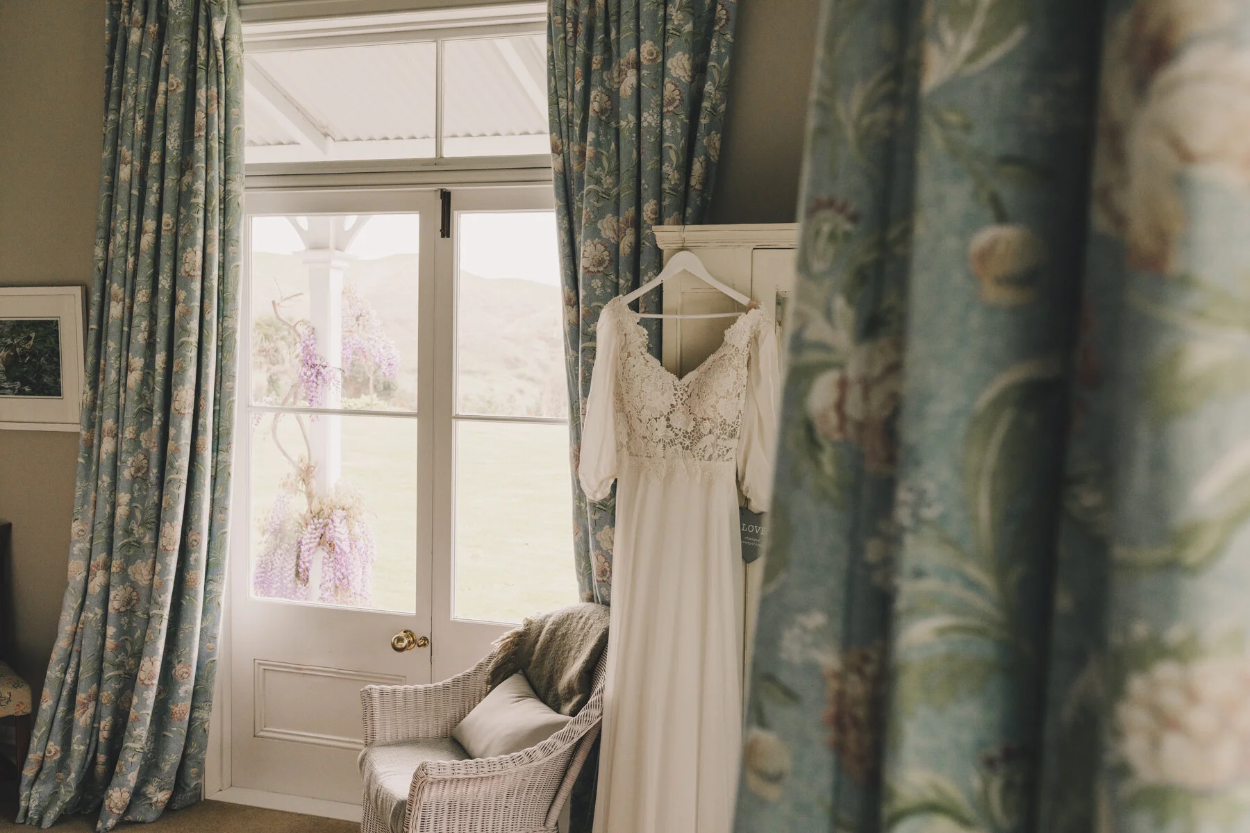 wedding dress hanging