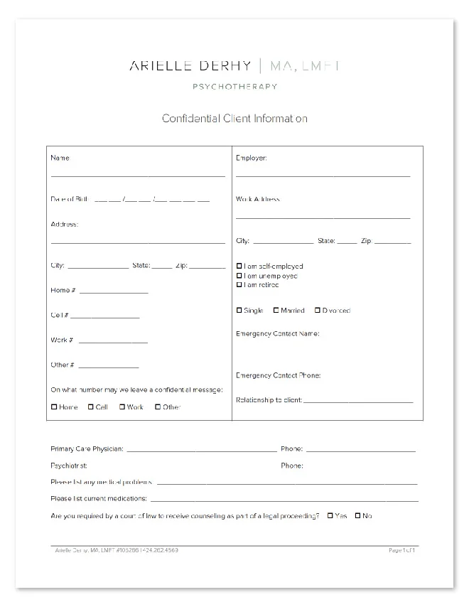 Confidential Client Information Arielle Derhy MA, LMFT
