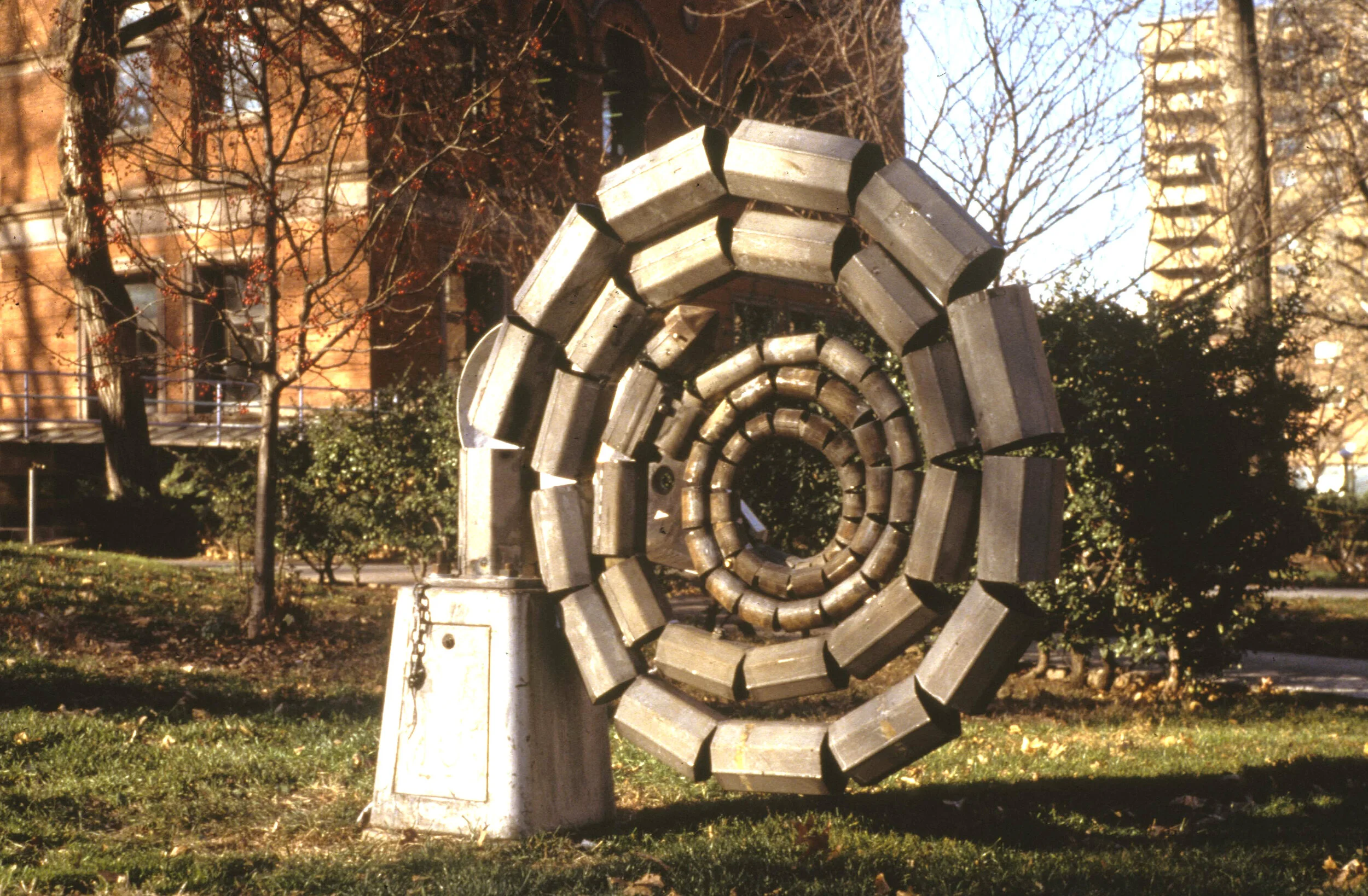 Lamppost - Recovered retired light pole, cut and reconfigured, returned to site, Pratt Institute, Brooklyn, NY, 1998