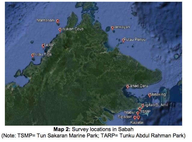The survey sites around Sabah, 2017.