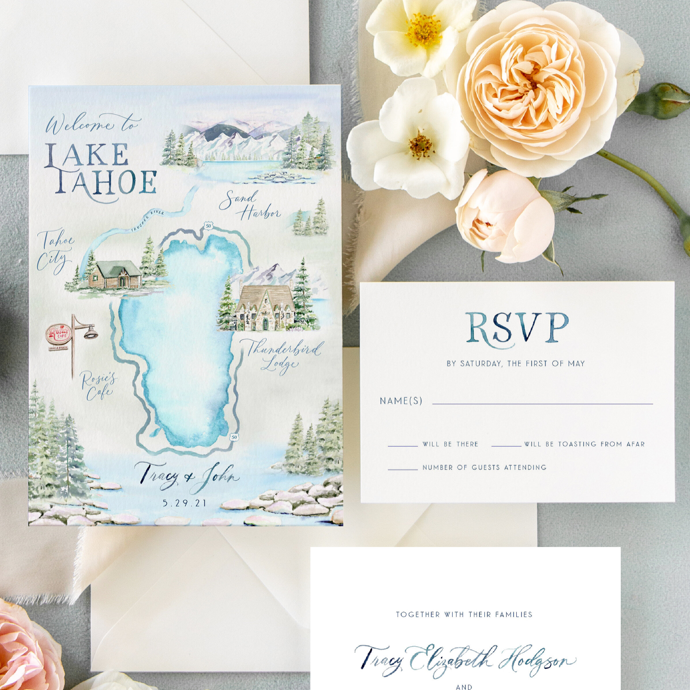 Custom Watercolor Wedding Invitations