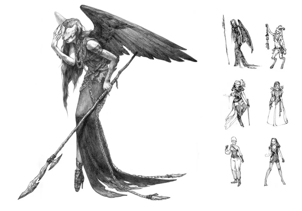 Fallen Angel Drawing and Character Thumbnails