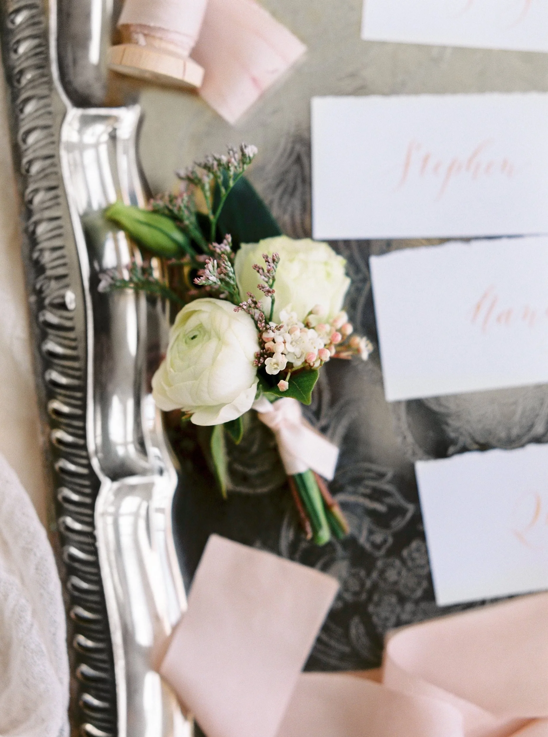 Ranunculus Buttonhole Styling by Blooming Love Events Photo by Ashton Jean Pierre https://www.ashtonjean-pierre.com