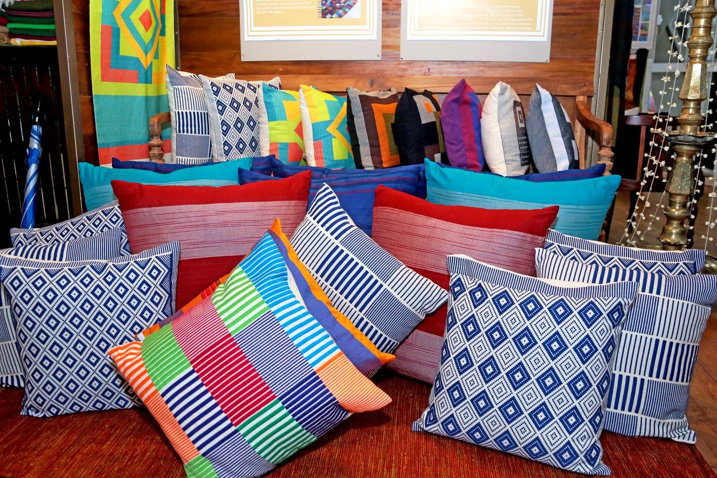Handloom fabrics on cushions at Kandygs